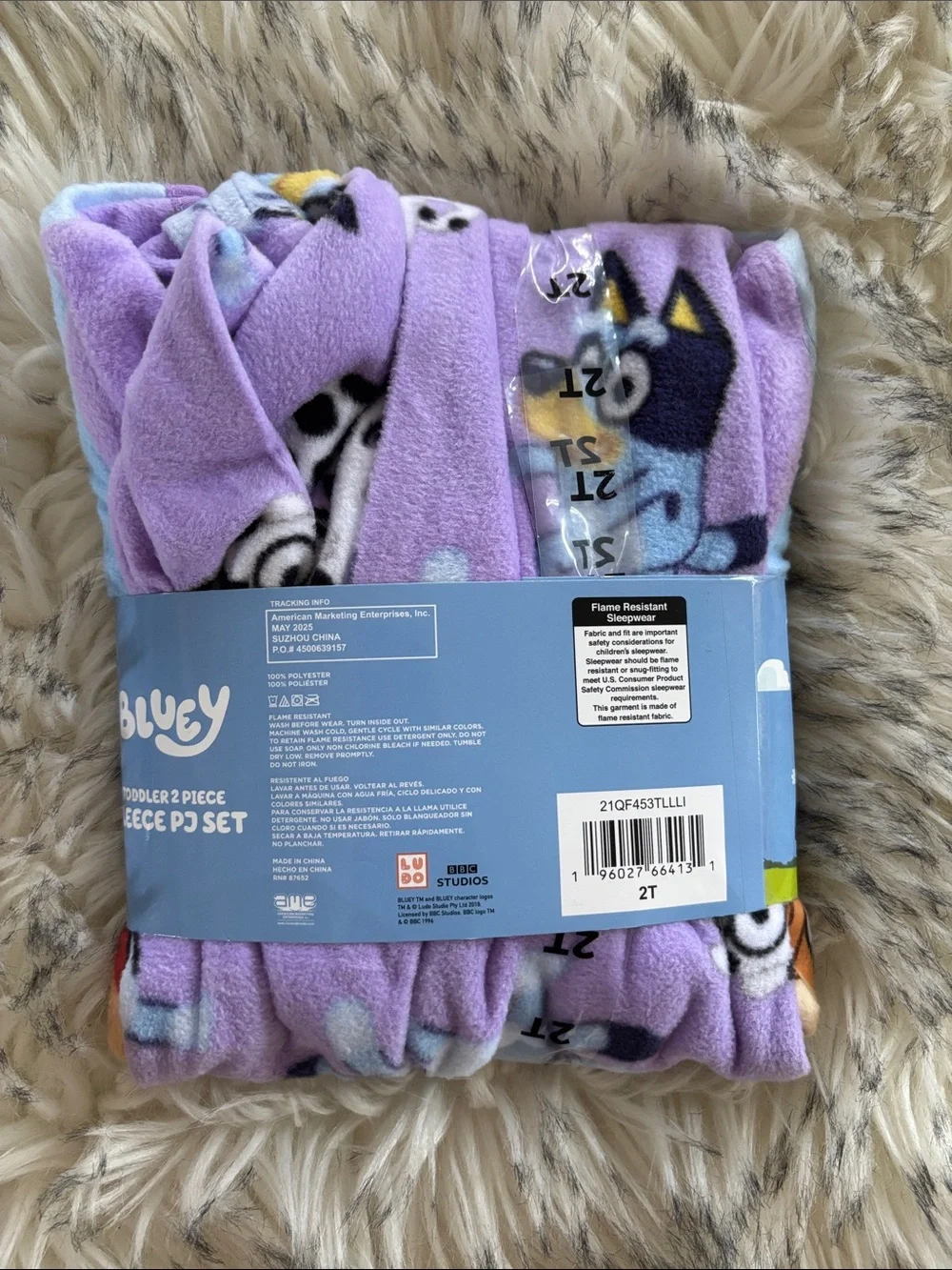 2T NWT Bluey Toddler 2 Piece Fleece PJ Set Blue & Purple